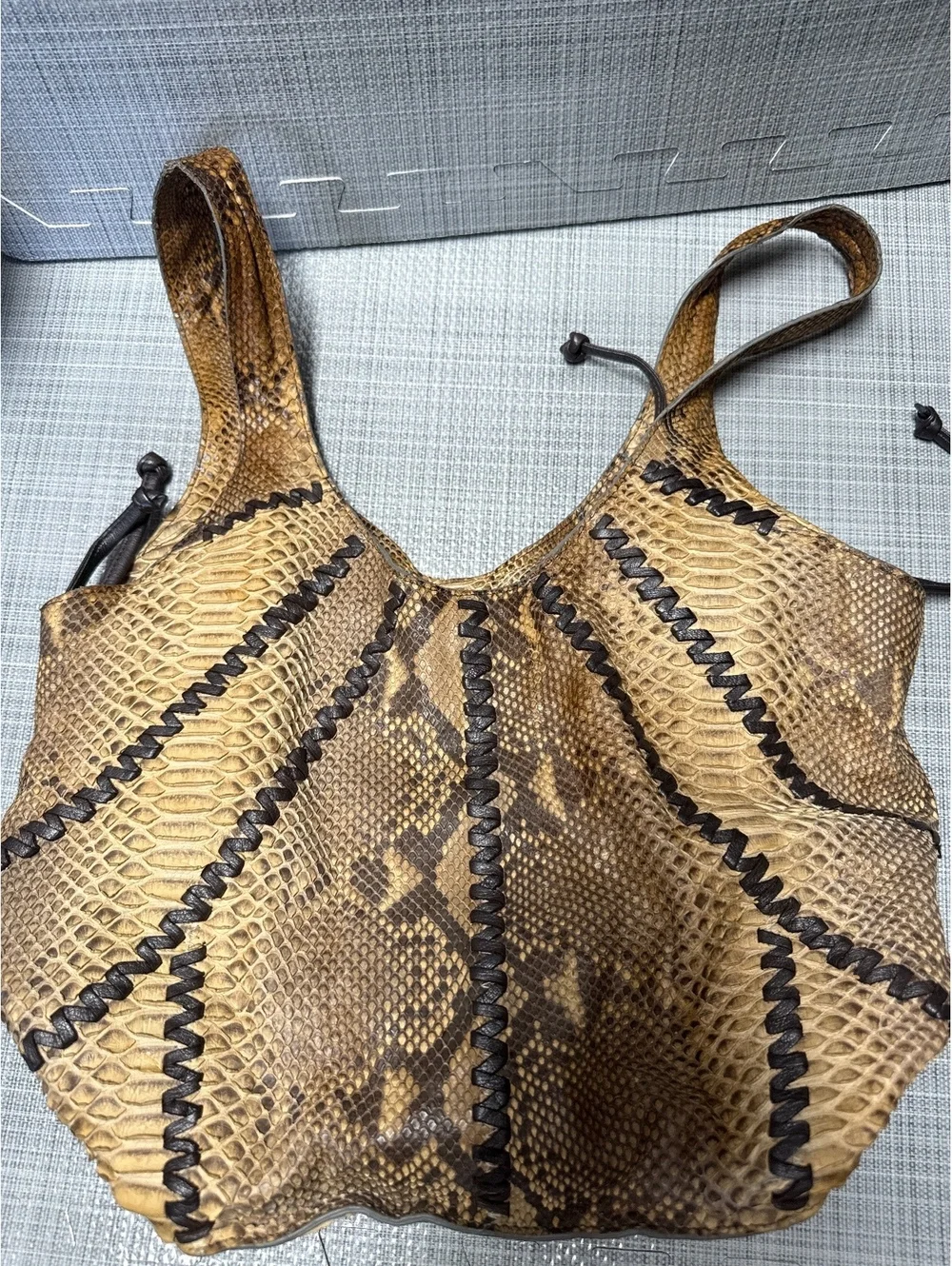 HILIPPA SWEET Python Snakeskin Leather Hobo Tote Bag Brown Tan
